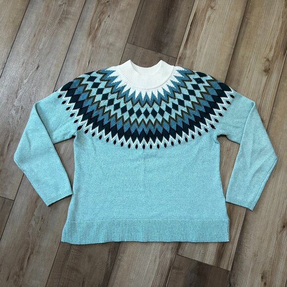 Talbots Mockneck Chevron Fair Isle Sweater MP Ice Green Cotton Blend – Pre-Owned - Picture 2 of 10